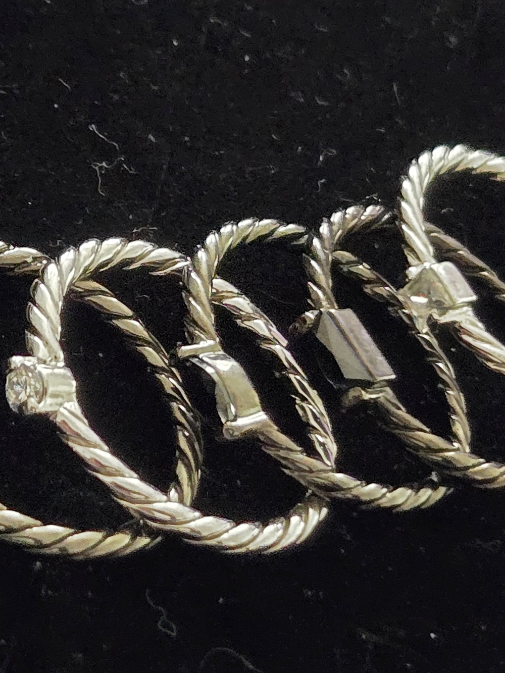 Silver-Tone Twisted Rope Stackable Rings with Gem Type Accents - Silver